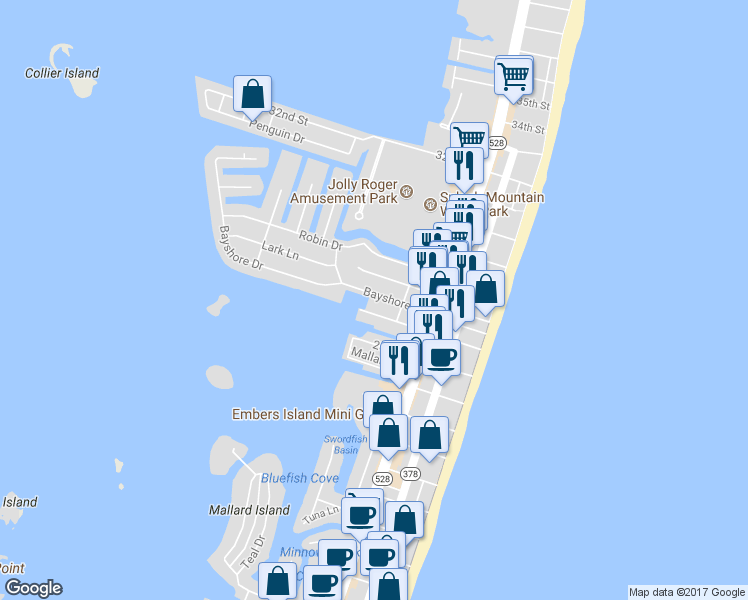 map of restaurants, bars, coffee shops, grocery stores, and more near 311 Bayshore Drive in Ocean City