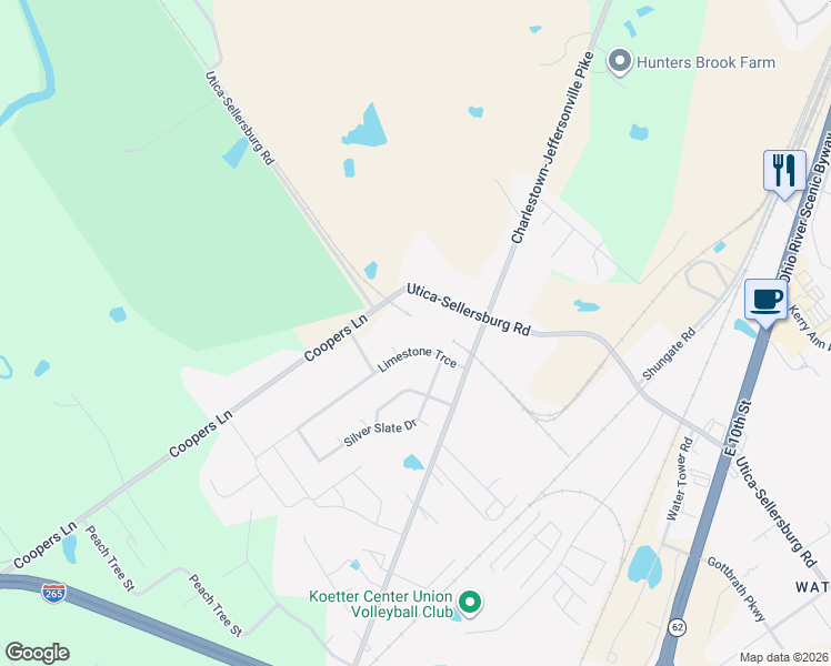 map of restaurants, bars, coffee shops, grocery stores, and more near 4245 Limestone Trce in Jeffersonville