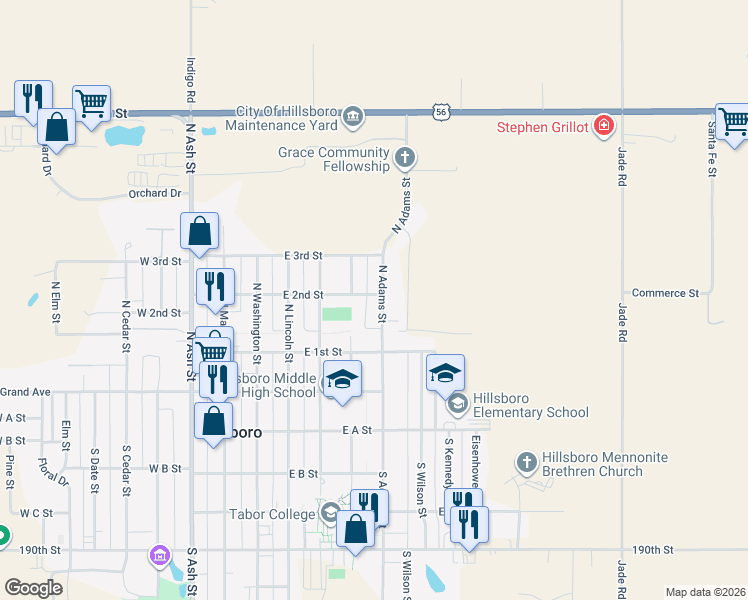 map of restaurants, bars, coffee shops, grocery stores, and more near 551-599 E 2nd St in Hillsboro