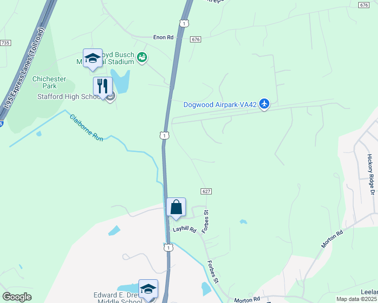 map of restaurants, bars, coffee shops, grocery stores, and more near 1504 Forbes Street in Fredericksburg