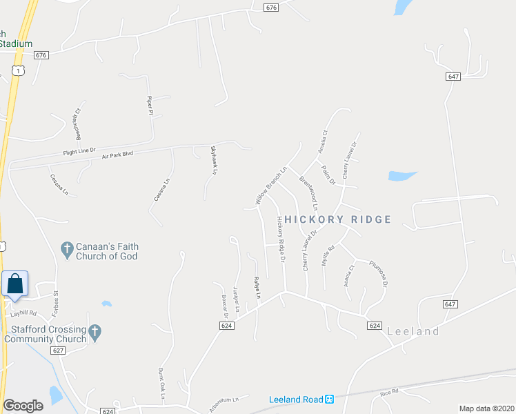 map of restaurants, bars, coffee shops, grocery stores, and more near 54 Willow Branch Place in Fredericksburg