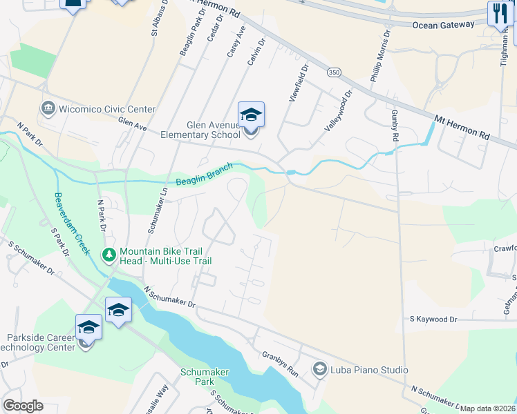 map of restaurants, bars, coffee shops, grocery stores, and more near 509 Edgewater Drive in Salisbury