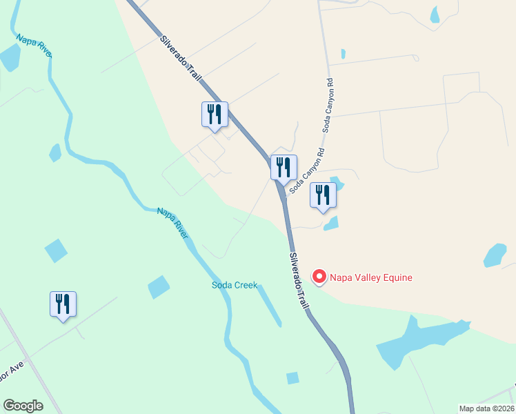 map of restaurants, bars, coffee shops, grocery stores, and more near 1039 Petra Drive in Napa