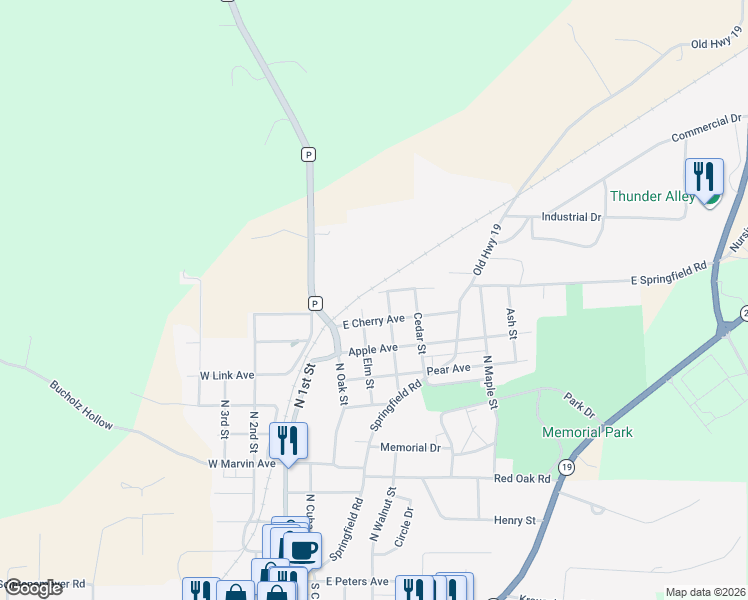 map of restaurants, bars, coffee shops, grocery stores, and more near 404 East Plum Avenue in Owensville