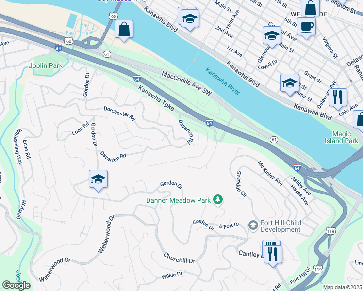 map of restaurants, bars, coffee shops, grocery stores, and more near 707 Daverton Rd in Charleston