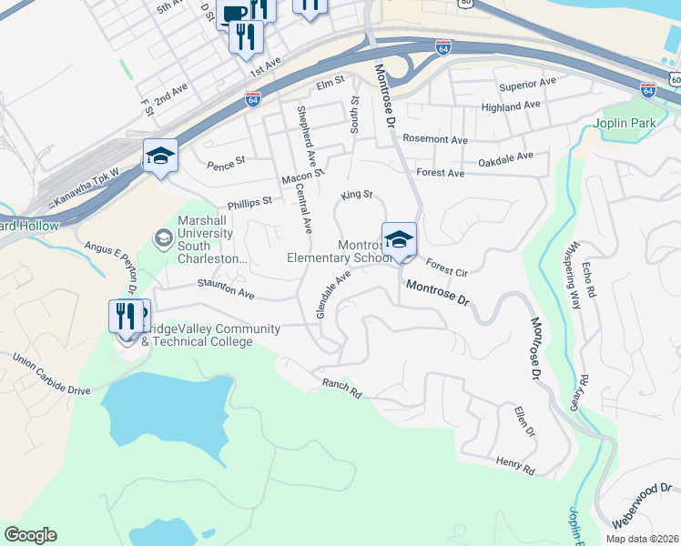 map of restaurants, bars, coffee shops, grocery stores, and more near 823 Glendale Ave in Charleston