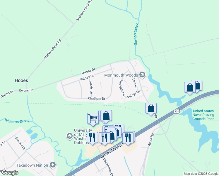 map of restaurants, bars, coffee shops, grocery stores, and more near 4108 Chatham Drive in King George