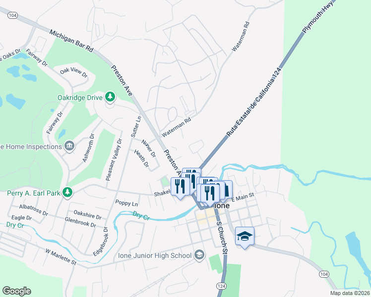 map of restaurants, bars, coffee shops, grocery stores, and more near 468 Raymond Drive in Ione