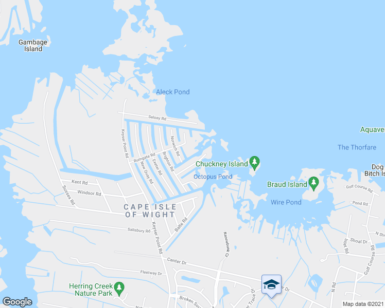map of restaurants, bars, coffee shops, grocery stores, and more near 12633 Sheffield Road in Ocean City