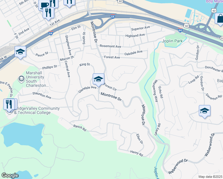 map of restaurants, bars, coffee shops, grocery stores, and more near 707 Forest Circle in Charleston