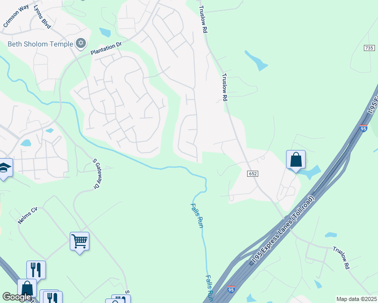 map of restaurants, bars, coffee shops, grocery stores, and more near 47 Goose Creek Circle in Fredericksburg