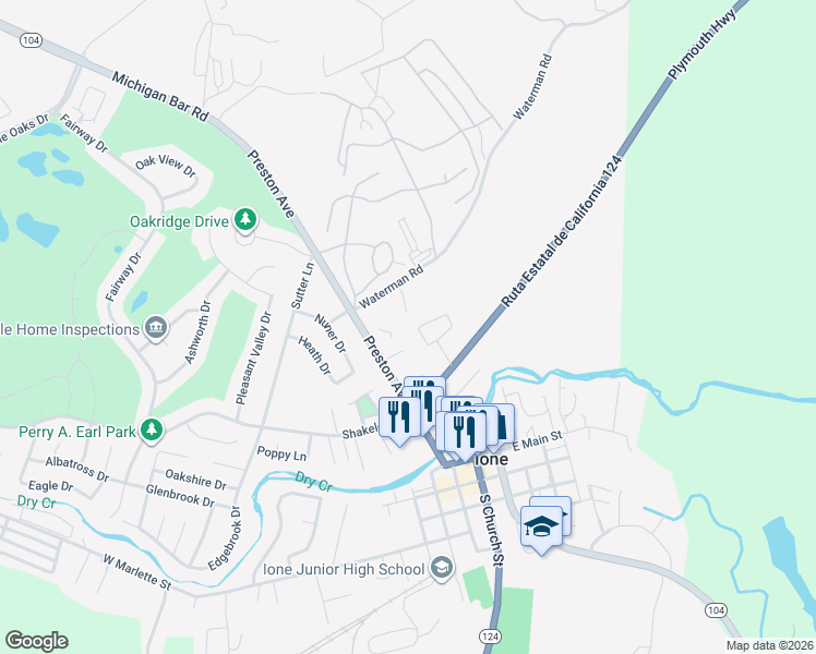 map of restaurants, bars, coffee shops, grocery stores, and more near 468 Raymond Drive in Ione