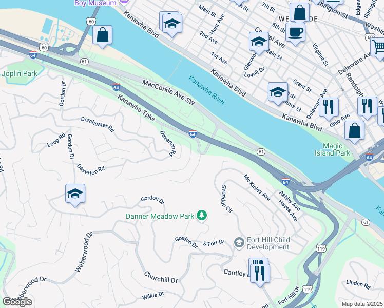 map of restaurants, bars, coffee shops, grocery stores, and more near 606 Wayside Drive in Charleston
