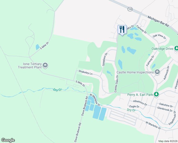 map of restaurants, bars, coffee shops, grocery stores, and more near 1706 Shakeley Lane in Ione