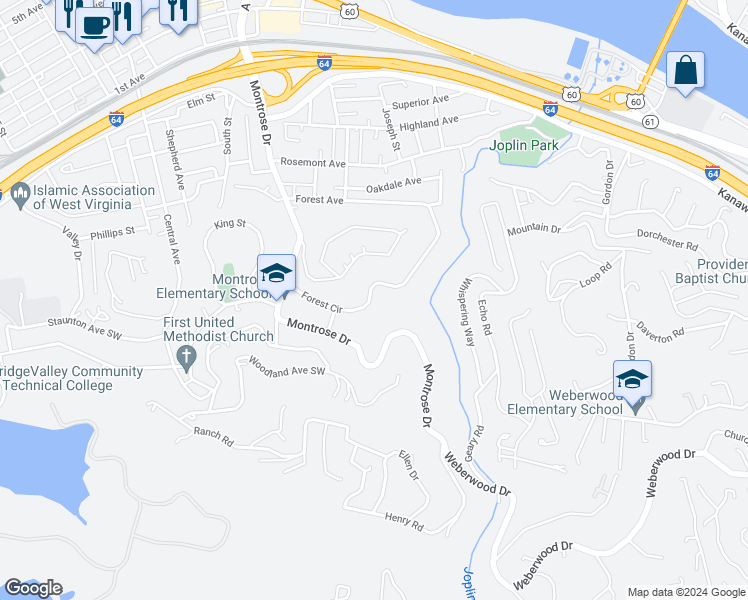 map of restaurants, bars, coffee shops, grocery stores, and more near 685 Forest Circle in Charleston
