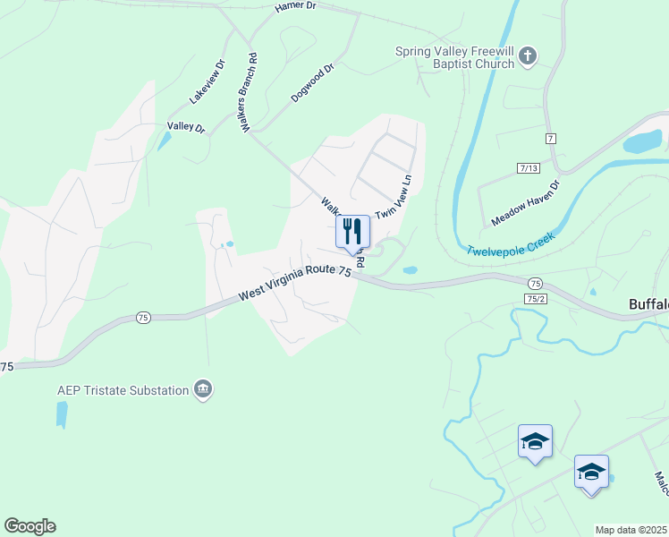map of restaurants, bars, coffee shops, grocery stores, and more near 2731 West Virginia 75 in Kenova