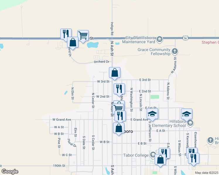 map of restaurants, bars, coffee shops, grocery stores, and more near 153-199 West 2nd Street in Hillsboro