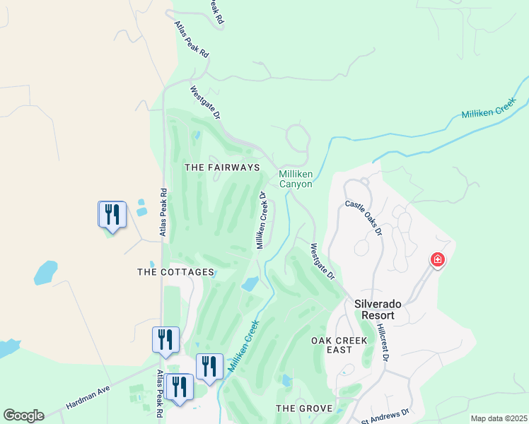 map of restaurants, bars, coffee shops, grocery stores, and more near Milliken Creek Drive in Napa County