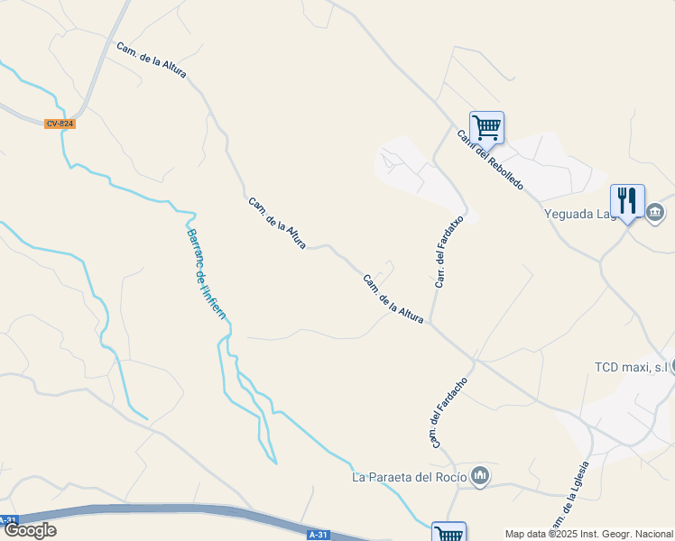 map of restaurants, bars, coffee shops, grocery stores, and more near 60 Camino de la Altura in Alacant