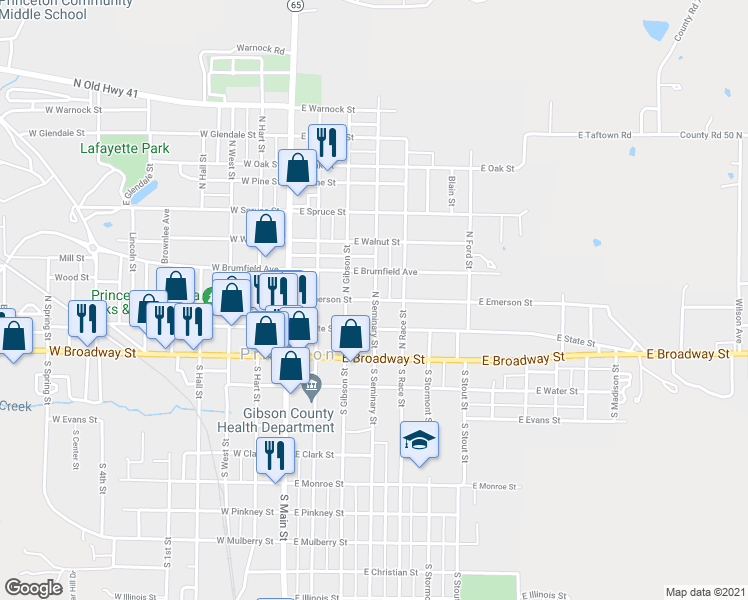 map of restaurants, bars, coffee shops, grocery stores, and more near 299 North Seminary Street in Princeton