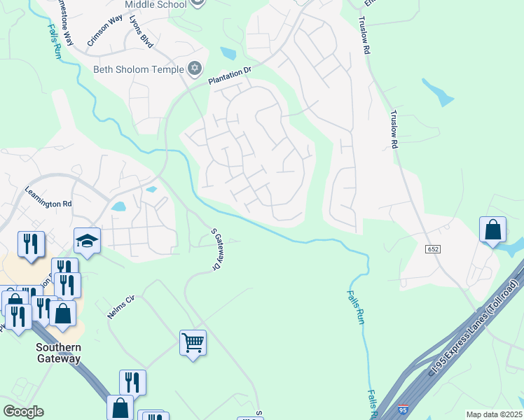 map of restaurants, bars, coffee shops, grocery stores, and more near 186 Bridgewater Circle in Fredericksburg