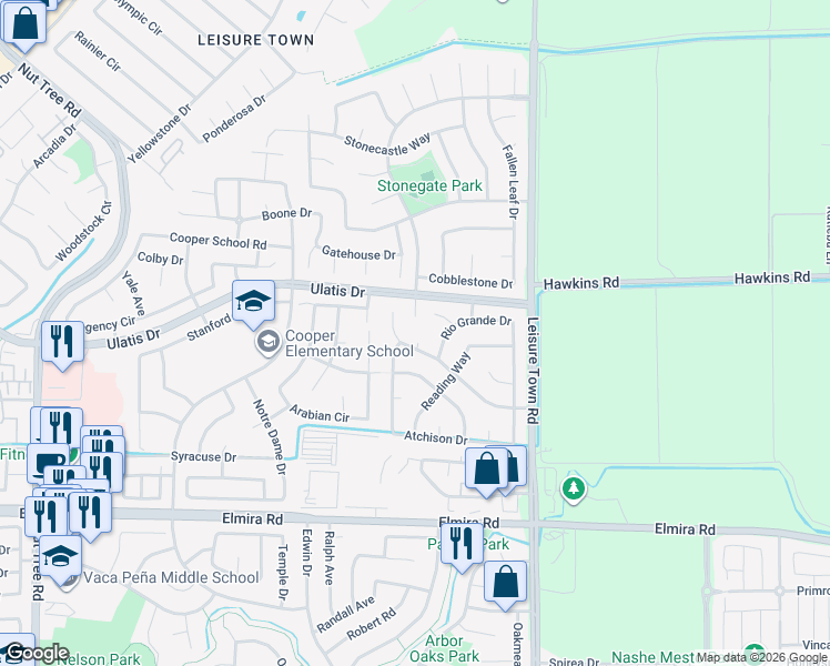 map of restaurants, bars, coffee shops, grocery stores, and more near 1018 Alouette Place in Vacaville