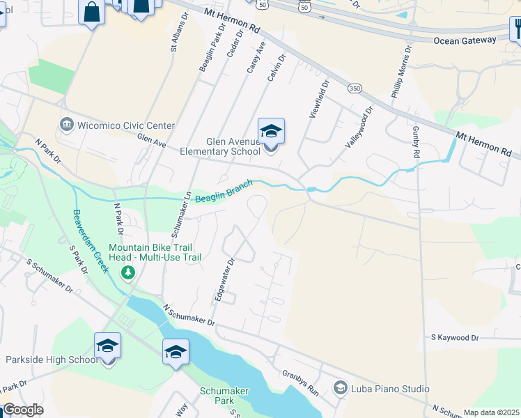 map of restaurants, bars, coffee shops, grocery stores, and more near 502 Edgewater Drive in Salisbury