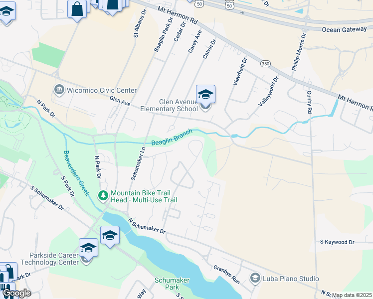 map of restaurants, bars, coffee shops, grocery stores, and more near 912 James Court in Salisbury