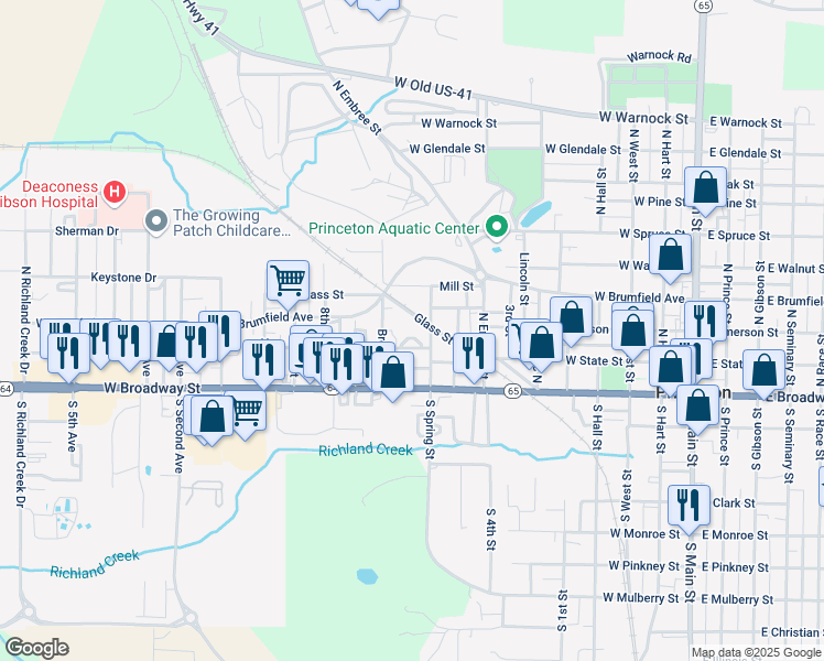 map of restaurants, bars, coffee shops, grocery stores, and more near 1038 West Broadway Street in Princeton