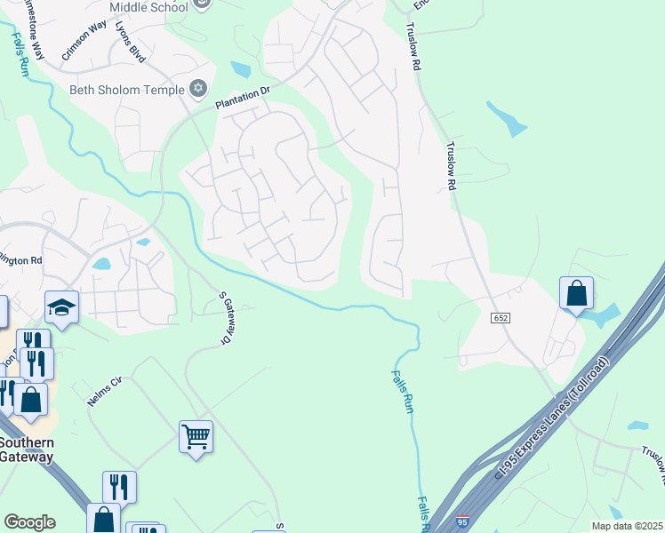 map of restaurants, bars, coffee shops, grocery stores, and more near 25 Shadwell Court in Fredericksburg