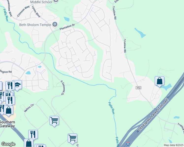 map of restaurants, bars, coffee shops, grocery stores, and more near 25 Shadwell Court in Fredericksburg