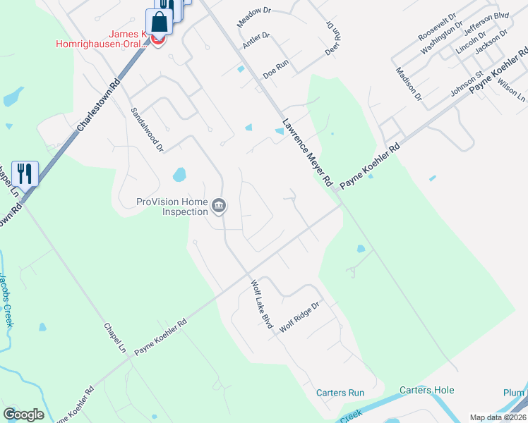 map of restaurants, bars, coffee shops, grocery stores, and more near 4631 Payne Koehler Road in New Albany