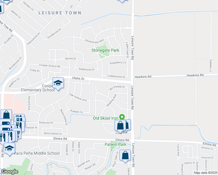 map of restaurants, bars, coffee shops, grocery stores, and more near 933 Rio Grande Drive in Vacaville