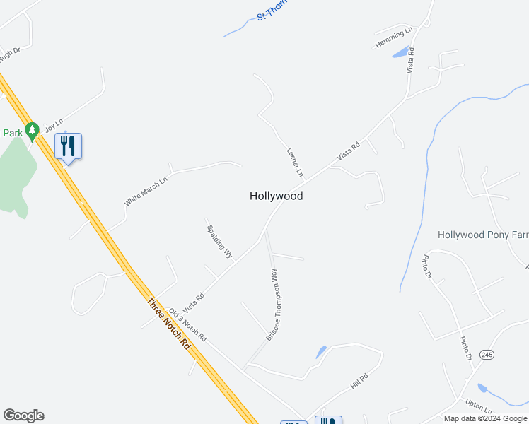 map of restaurants, bars, coffee shops, grocery stores, and more near 24985 Vista Road in Hollywood