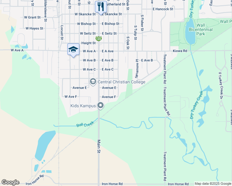 map of restaurants, bars, coffee shops, grocery stores, and more near 1201 S Ash St in McPherson