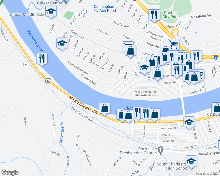 map of restaurants, bars, coffee shops, grocery stores, and more near 2237 16th Street in Dunbar