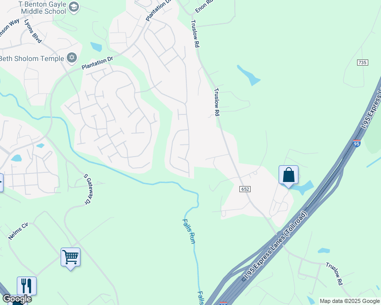 map of restaurants, bars, coffee shops, grocery stores, and more near 223 Smithfield Way in Fredericksburg