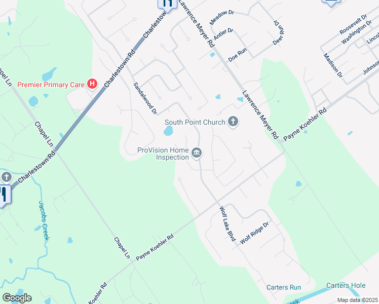 map of restaurants, bars, coffee shops, grocery stores, and more near 3106-3116 Honeysuckle Ct in New Albany