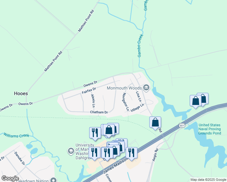map of restaurants, bars, coffee shops, grocery stores, and more near 4066 Chatham Drive in King George