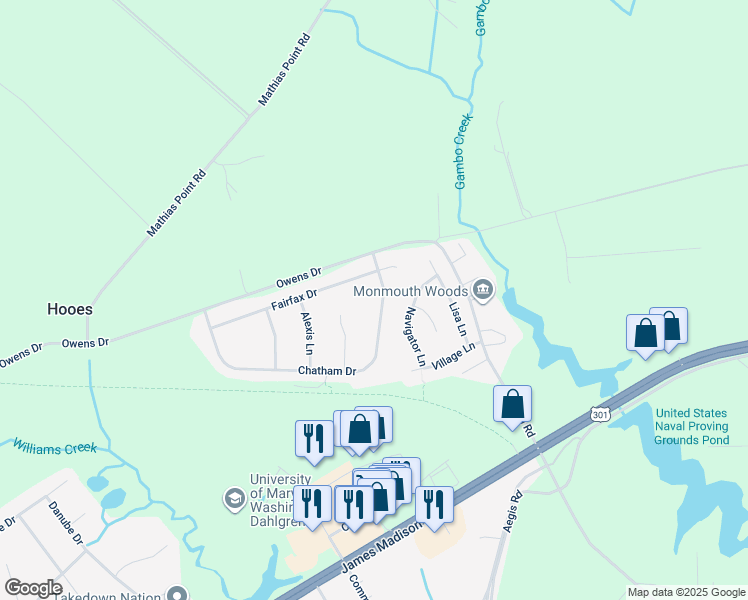 map of restaurants, bars, coffee shops, grocery stores, and more near 4066 Chatham Drive in King George