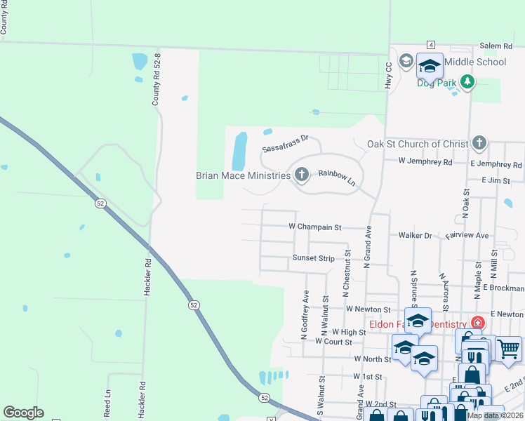 map of restaurants, bars, coffee shops, grocery stores, and more near 799 West Rollotrend Lane in Eldon