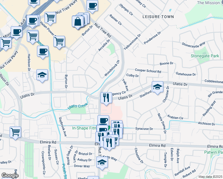 map of restaurants, bars, coffee shops, grocery stores, and more near 419 Regency Circle in Vacaville