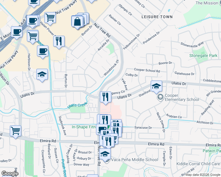 map of restaurants, bars, coffee shops, grocery stores, and more near 419 Regency Circle in Vacaville