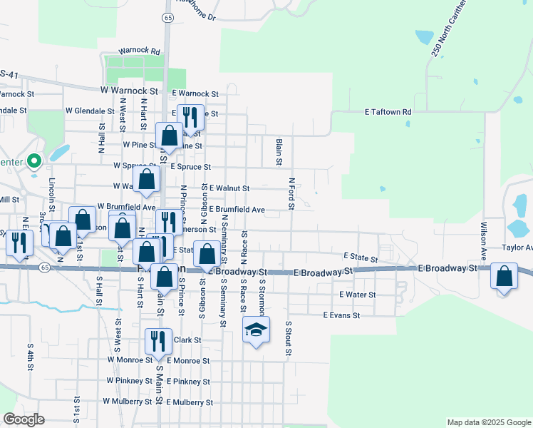 map of restaurants, bars, coffee shops, grocery stores, and more near 517 East Brumfield Avenue in Princeton
