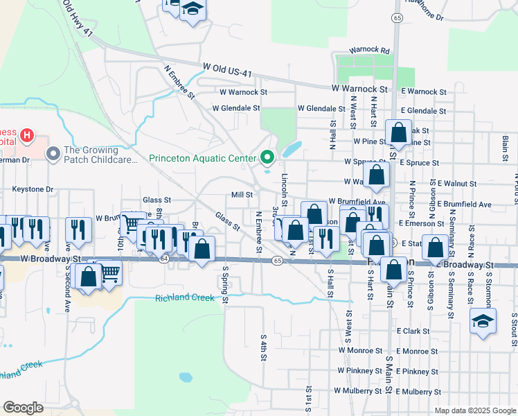 map of restaurants, bars, coffee shops, grocery stores, and more near 800 Wood Street in Princeton