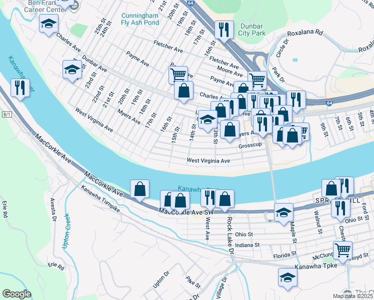 map of restaurants, bars, coffee shops, grocery stores, and more near 1401 14th St in Dunbar