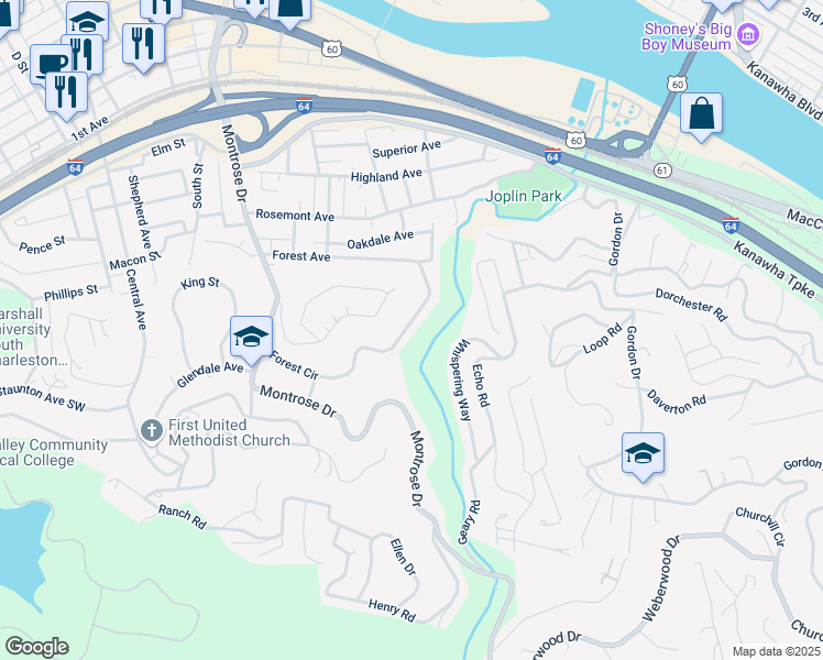 map of restaurants, bars, coffee shops, grocery stores, and more near 655 Forest Circle in Charleston