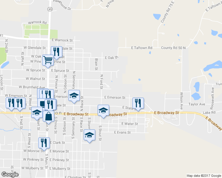 map of restaurants, bars, coffee shops, grocery stores, and more near 719 East Brumfield Avenue in Princeton