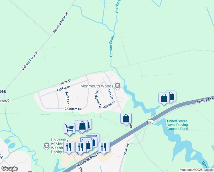 map of restaurants, bars, coffee shops, grocery stores, and more near 4317 Lisa Lane in King George