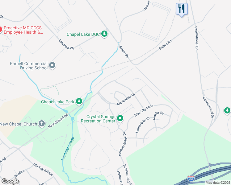 map of restaurants, bars, coffee shops, grocery stores, and more near 3120 Ambercrest Loop in Jeffersonville